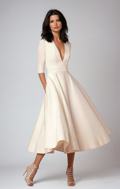Isabela | elegantes Midikleid für Gäste mit ausgestelltem Rock für Damen
