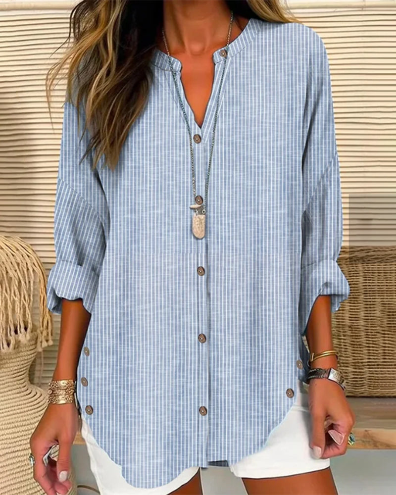 Selmira | Blusa larga a rayas para mujer con botones y manga larga