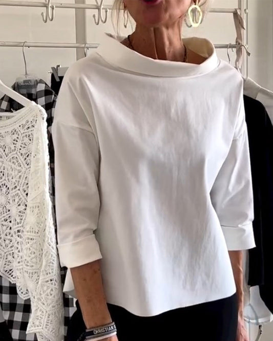 Xaviera | Top de punto para mujer con cuello barco y manga tres cuartos | Cómodo