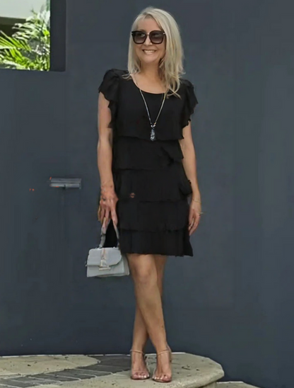 Karla | Damen Midi-Kleid mit Lagen und kurzen Ärmeln