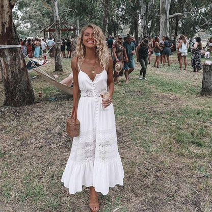 Ernestina | Boho-Kleid mit Spitze und vorderem Schlitz  