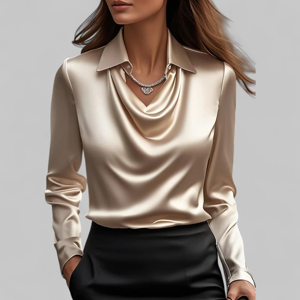 Candela | Blusa satinada para mujer con cuello drapeado elegante