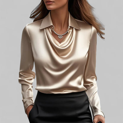 Candela | Blusa satinada para mujer con cuello drapeado elegante