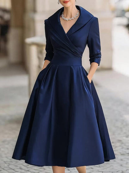 Victoria | Robe midi élégante à manches longues et col croisé