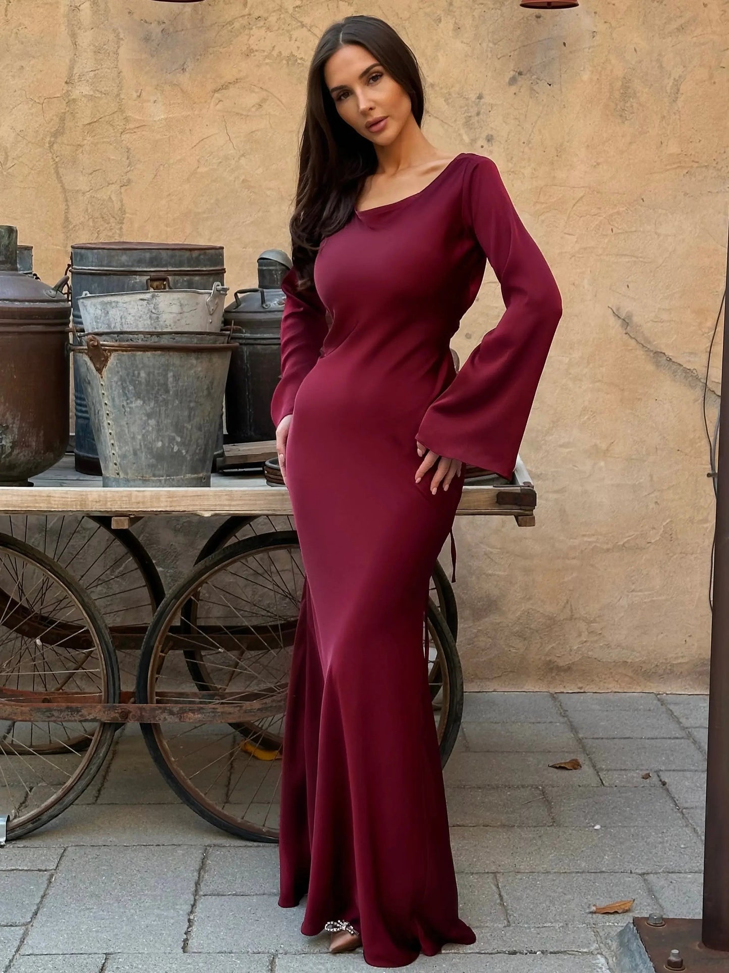 Aitana | Vestido maxi fluido para mujer con manga larga