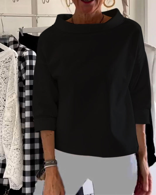 Xaviera | Top de punto para mujer con cuello barco y manga tres cuartos | Cómodo