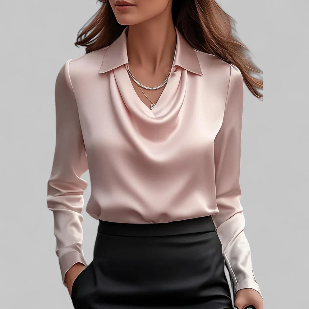 Candela | Blusa satinada para mujer con cuello drapeado elegante