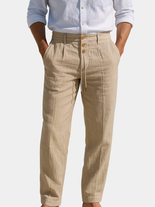 Zarev | Pantalón con cordón y bolsillos de lino ligero