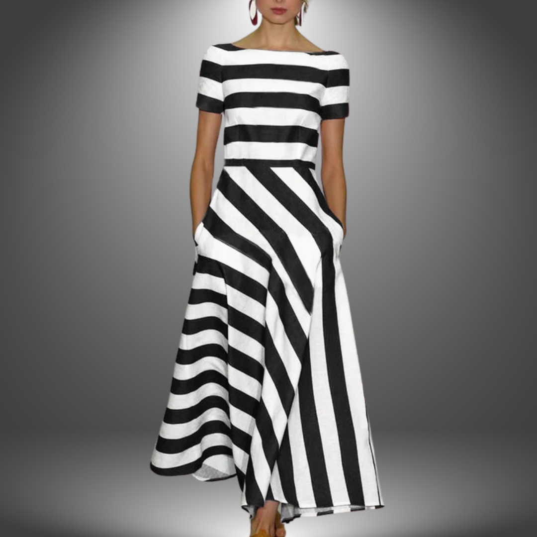 Natalia | Maxikleid mit Streifen und kurzen Ärmeln  