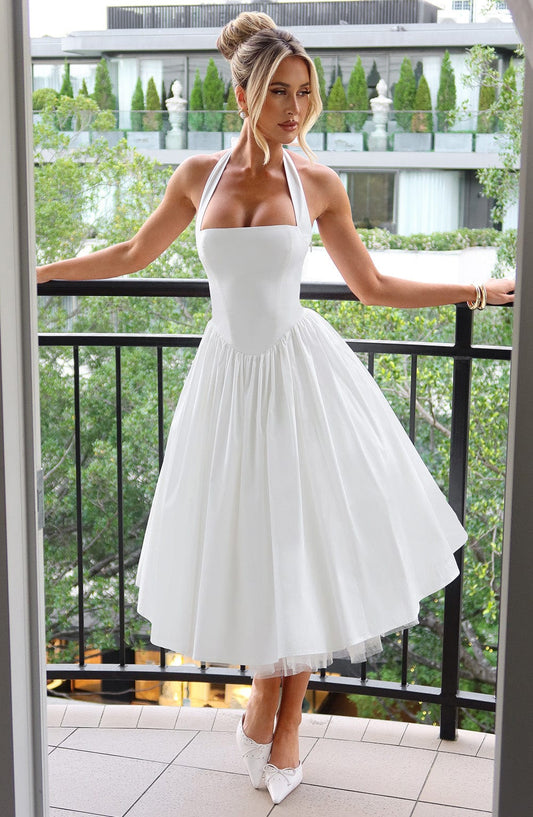 Lúa | Vestido midi halter para mujer para eventos