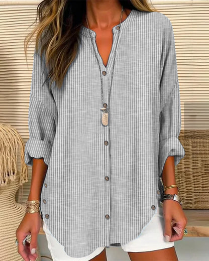 Selmira | Blusa larga a rayas para mujer con botones y manga larga