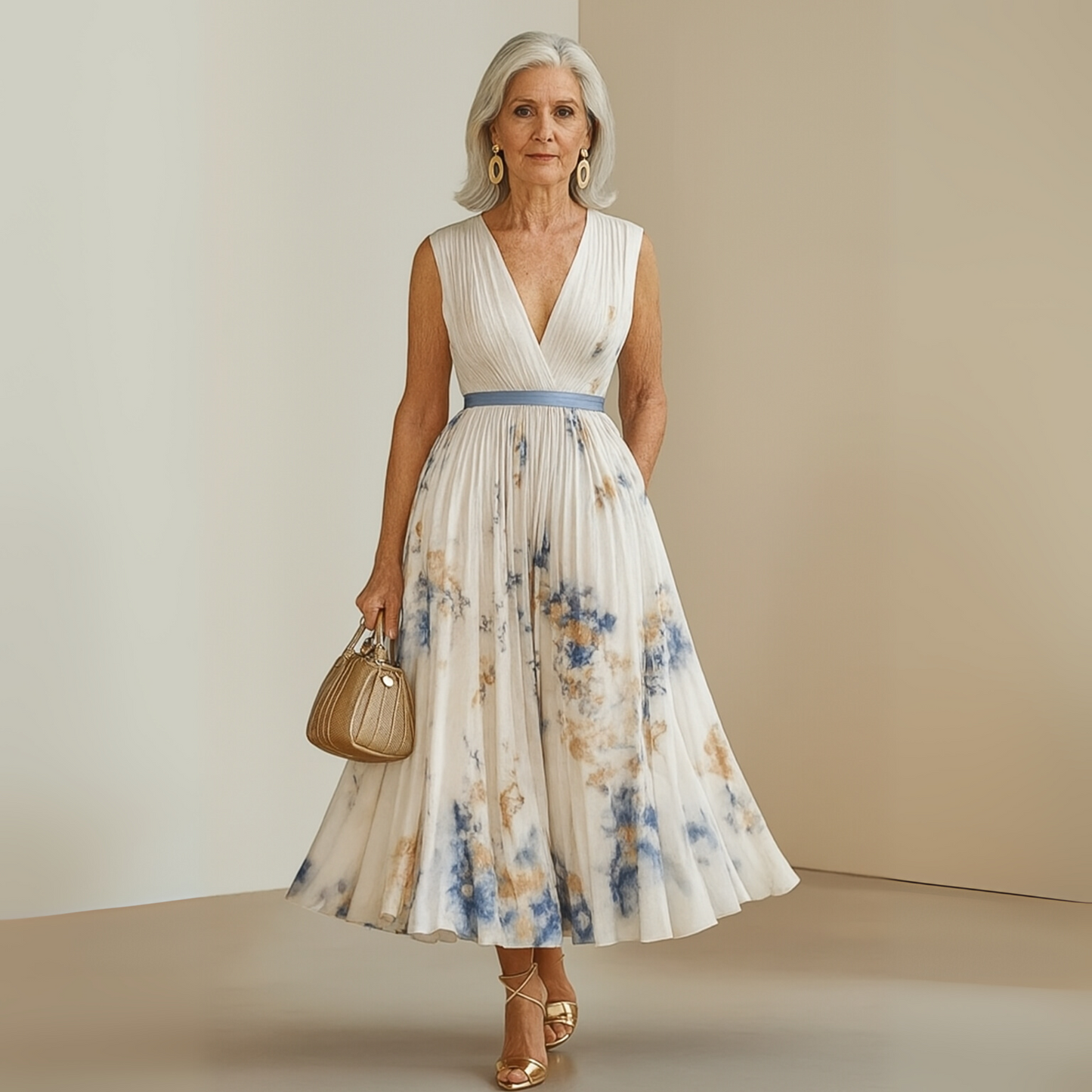 Andrea | Vestido maxi de verano de mujer sin mangas y estampado floral