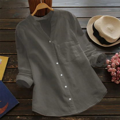 Flor | Camisa con manga larga y bolsillo con cuello sin solapa