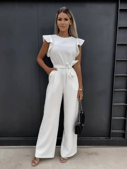 Yessica | Mono elegante para mujer con pantalón ancho y cinturón estilizador | Sofisticado