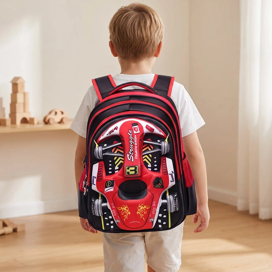 Aiko | Mochila escolar con coche de carreras y bolsillos