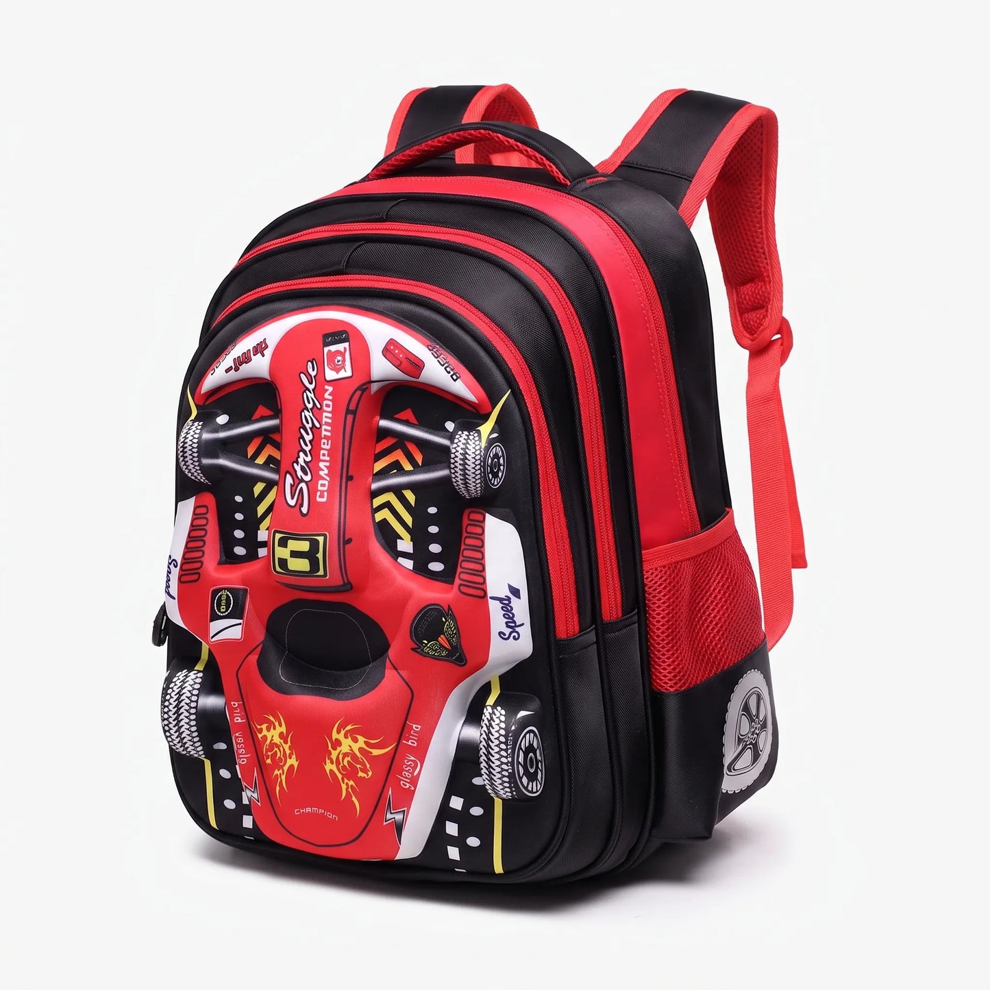 Aiko | Mochila escolar con coche de carreras y bolsillos