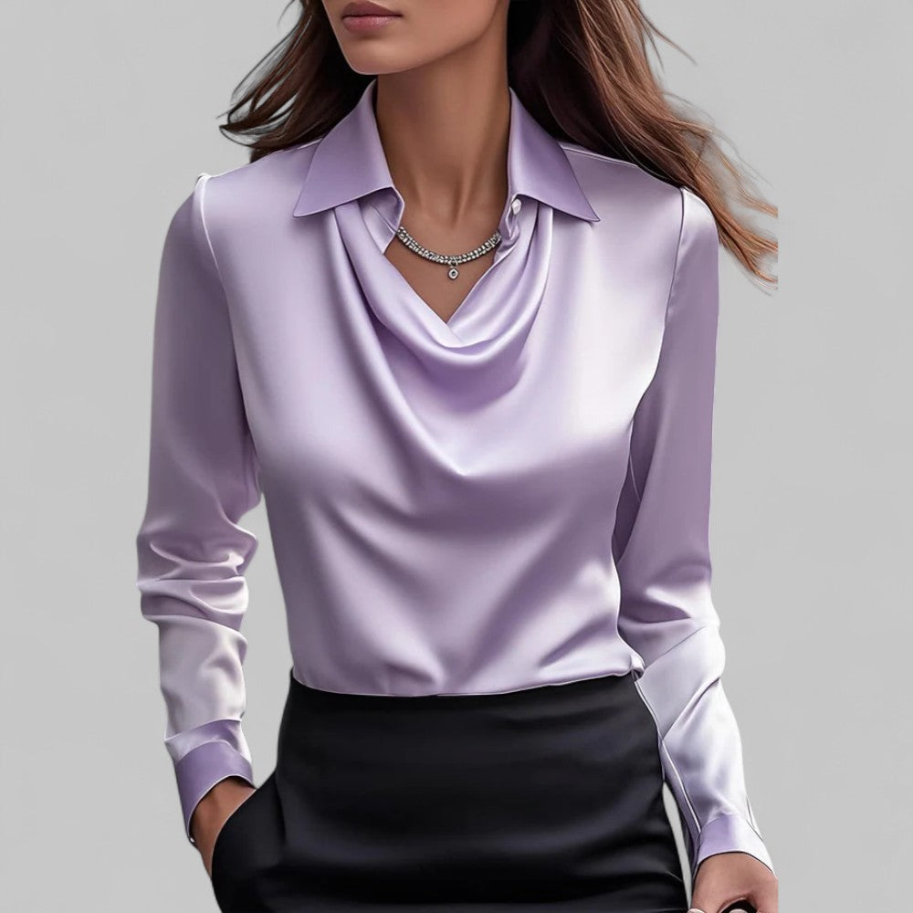 Candela | Blusa satinada para mujer con cuello drapeado elegante