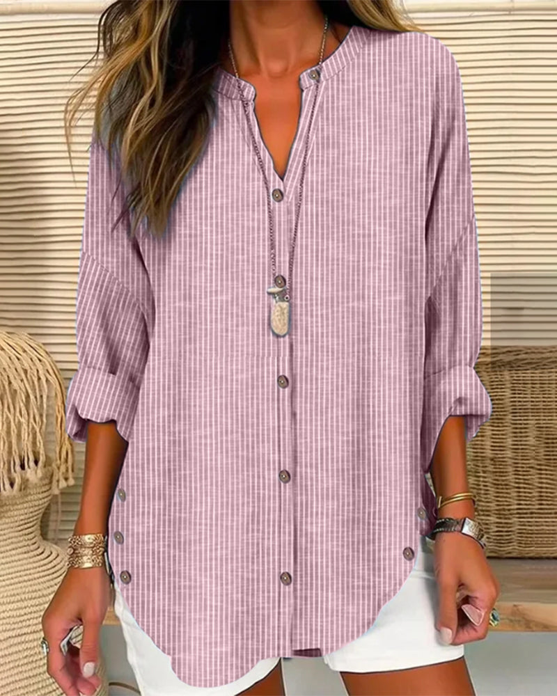 Selmira | Blusa larga a rayas para mujer con botones y manga larga