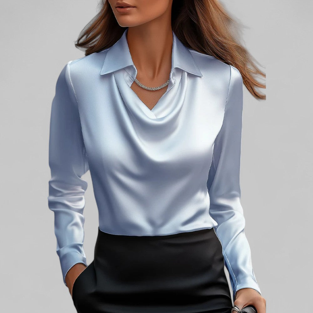 Candela | Blusa satinada para mujer con cuello drapeado elegante