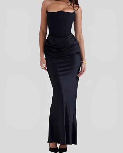 Lorena | Vestido maxi de boda con diseño drapeado elegante para mujer