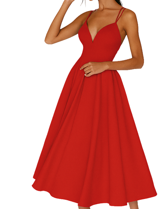 Valeska | Vestido midi de tirantes con escote profundo para mujer