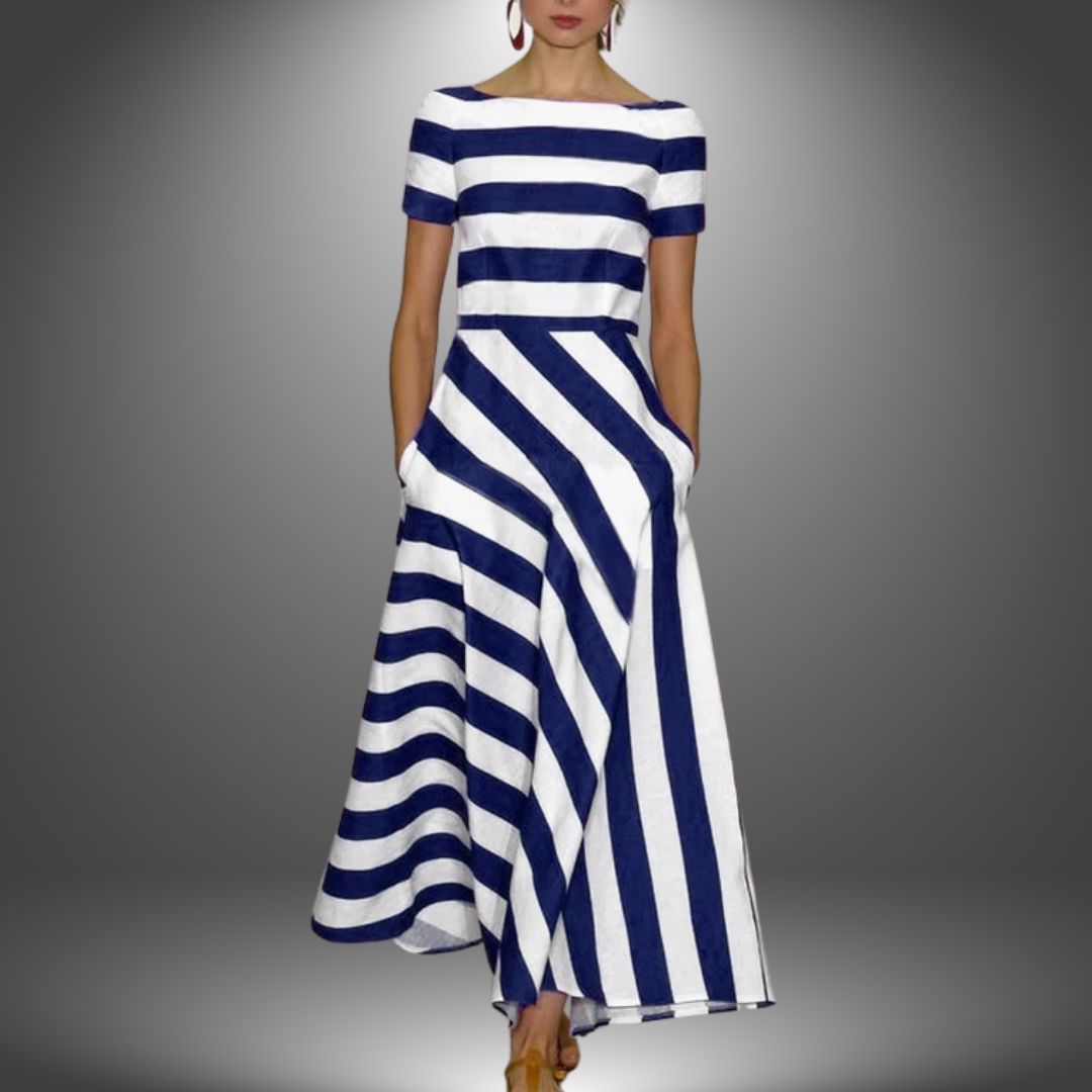 Natalia | Maxikleid mit Streifen und kurzen Ärmeln  