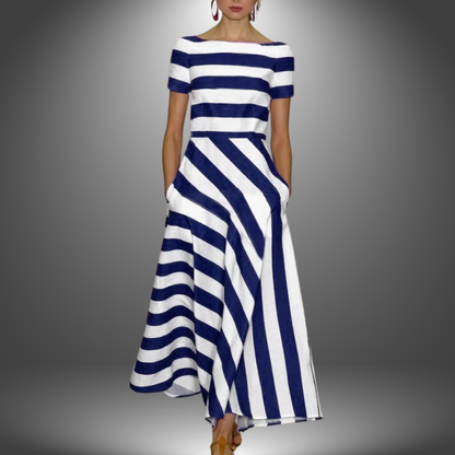 Natalia | Maxikleid mit Streifen und kurzen Ärmeln  