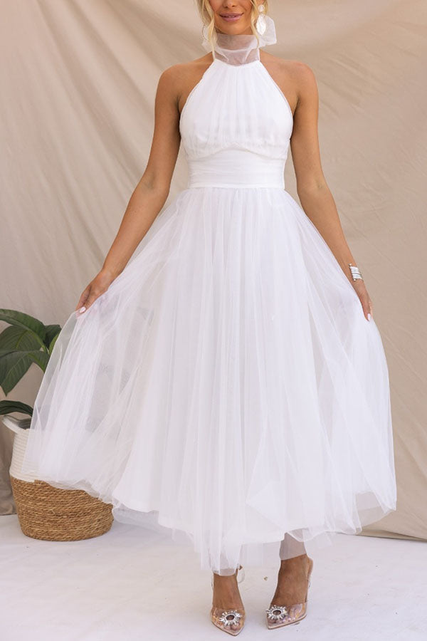 Demetrio | Langes ärmelloses Kleid mit Neckholder-Ausschnitt | Maxi