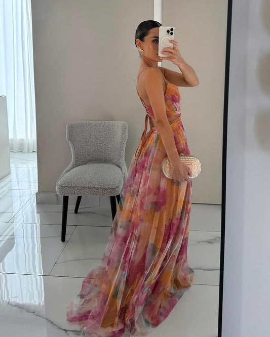 Gundisalva | Vestido maxi elegante para mujer con estampado floral primaveral