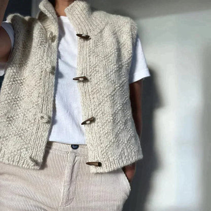 Marta | Cárdigan sin mangas para mujer con cuello alto y botones elegante | Versátil
