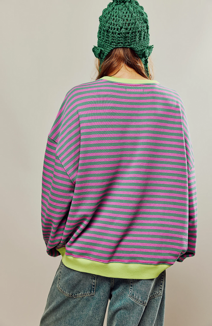 Elisa | Jersey de mujer de primavera a rayas con cuello redondo