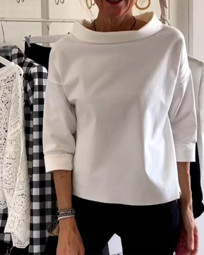 Xaviera | Top de punto para mujer con cuello barco y manga tres cuartos | Cómodo