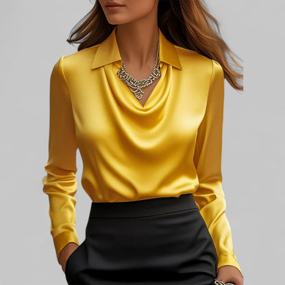 Candela | Blusa satinada para mujer con cuello drapeado elegante