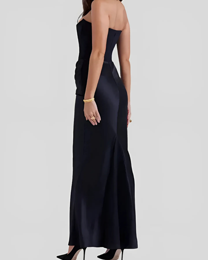 Alvara | Vestido maxi drapeado sin tirantes para mujer