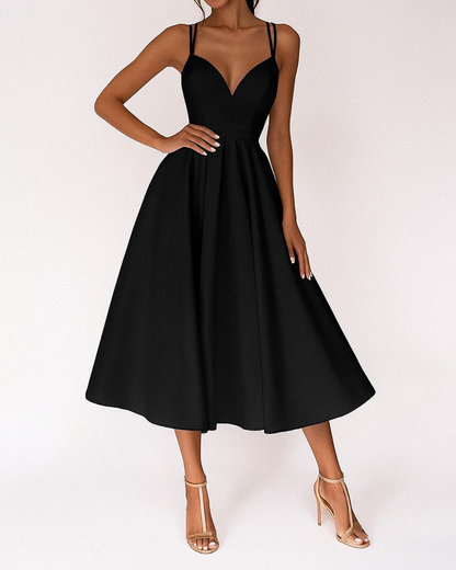 Katia | Vestido midi de boda para mujer con tirantes finos y falda amplia