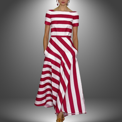 Natalia | Maxikleid mit Streifen und kurzen Ärmeln  