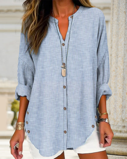 Selmira | Blusa larga a rayas para mujer con botones y manga larga