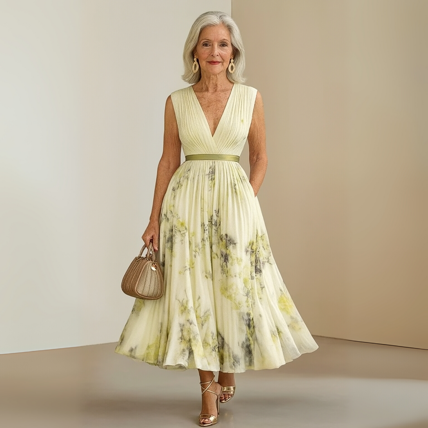 Andrea | Vestido maxi de verano de mujer sin mangas y estampado floral