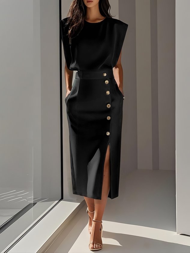 Beatriz | Vestido midi para mujer con botones y abertura frontal