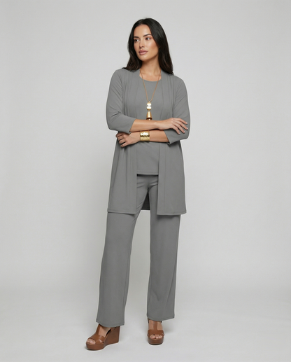 Florinda | Dreiteiliges Damen-Set mit Duster und Rundhalsausschnitt | Elegant