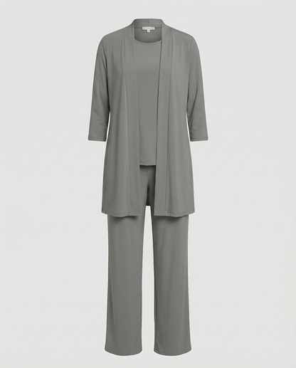 Florinda | Dreiteiliges Damen-Set mit Duster und Rundhalsausschnitt | Elegant
