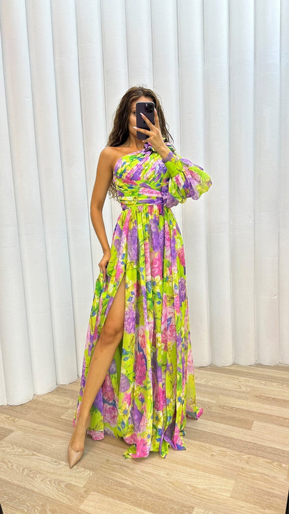 Oria | Vestido maxi elegante para mujer con estampado floral y abertura