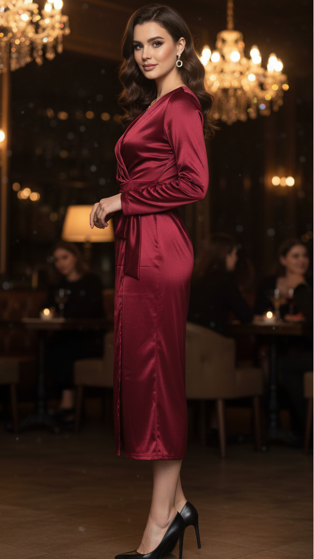 Pilar | Elegancka wiosenna sukienka midi kopertowa dla kobiet