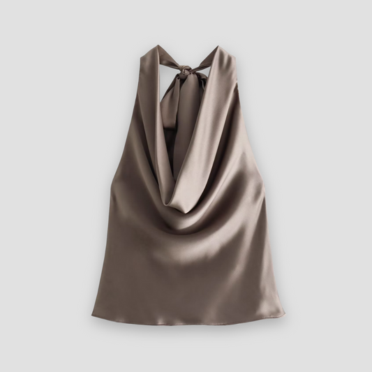 Arisenda | Top halter elegante de satén de mujer | Lazo