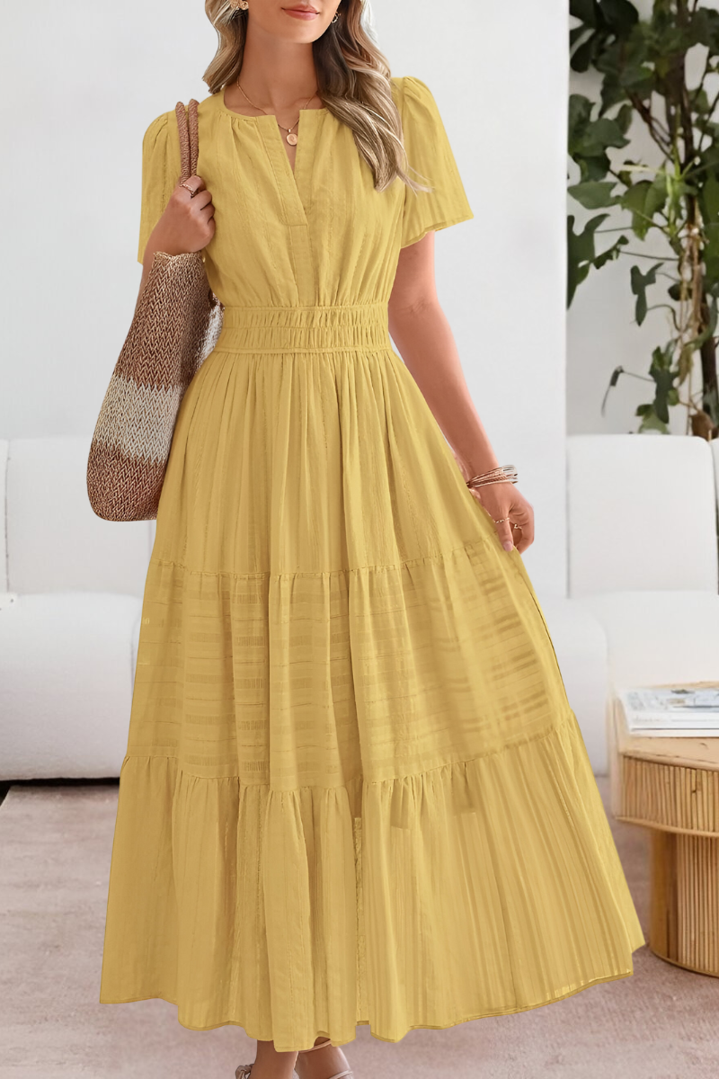 Adela | Vestido midi boho para mujer con cintura fruncida