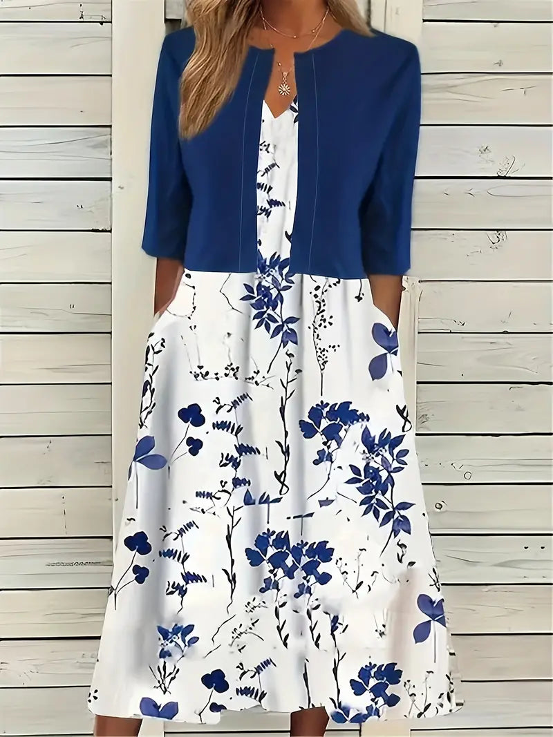 Sofía | Midikleid für Damen mit Blumenmuster und Jacke  