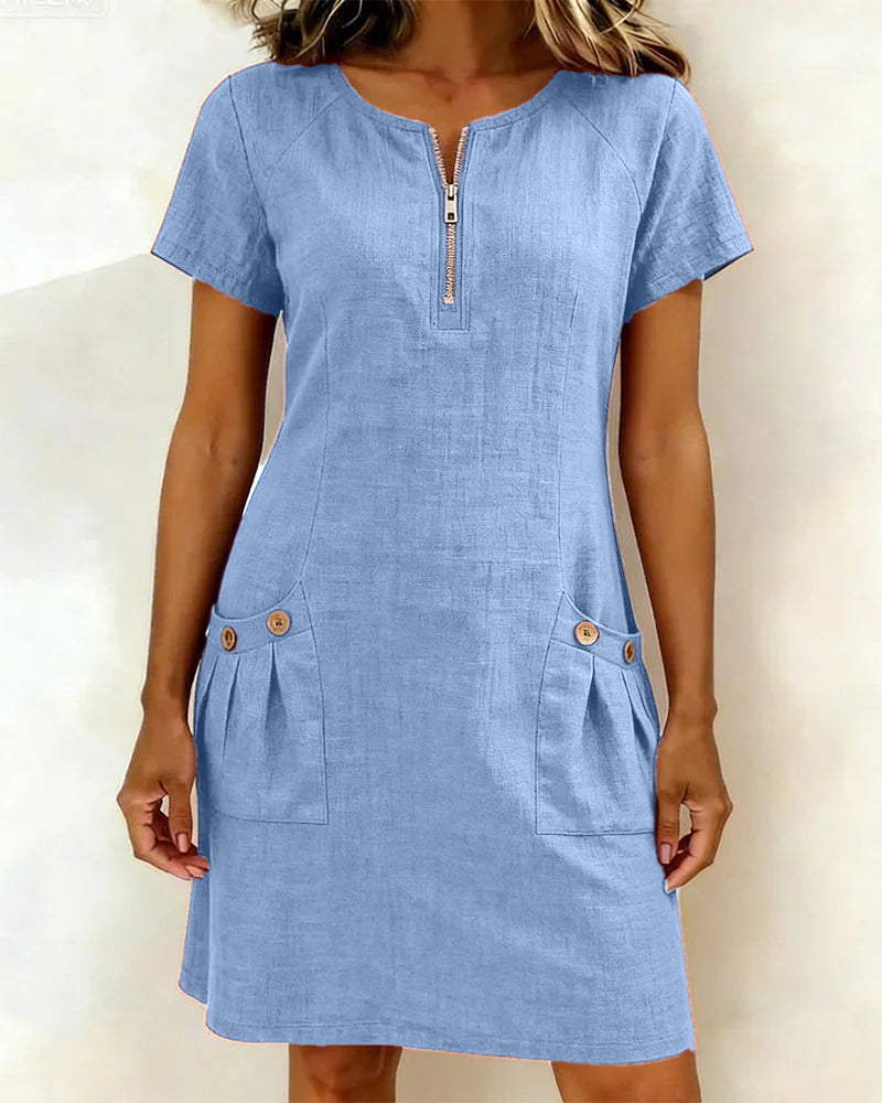 Renira | Vestido recto para mujer con cremallera y bolsillos