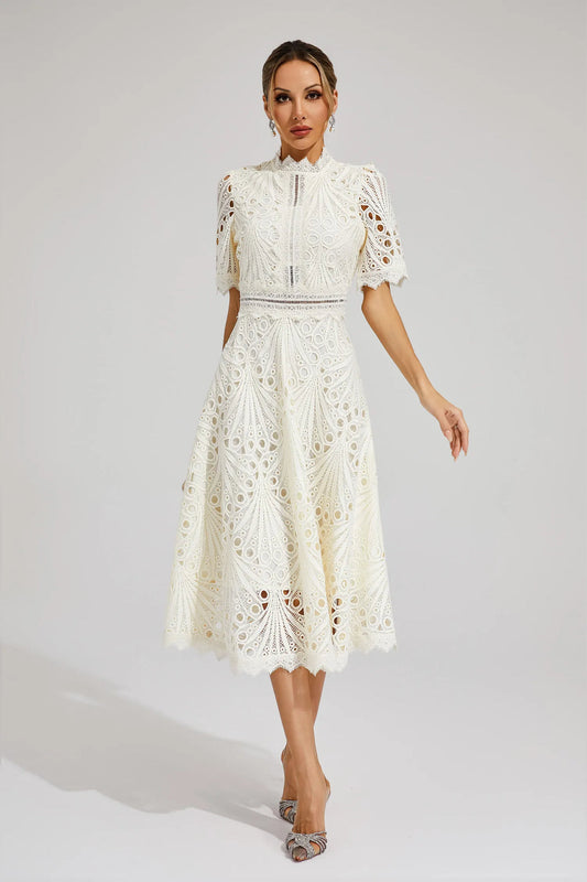 Leoncia | Vestido midi elegante para mujer de encaje