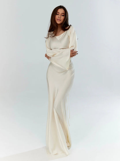 Aitana | Vestido maxi fluido para mujer con manga larga