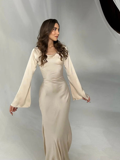 Aitana | Vestido maxi fluido para mujer con manga larga